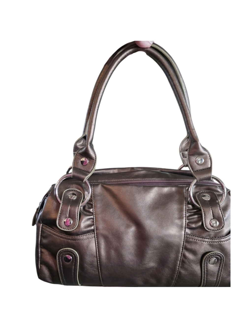 Womens Shoulder Bag Gold Bronze Purse Silver Accents Rectangle Coquette Charm